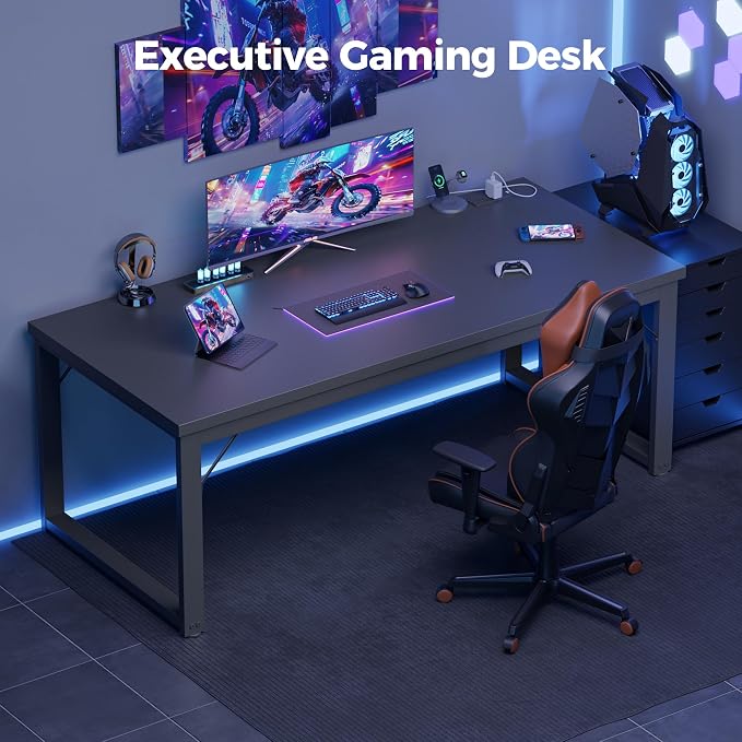 Mericonia 48 Inch Computer Desk with Power Outlets, 1.2" Thick Office Table | Modern Simple Style, Heavy Duty Industrial Frame, Small Study & Writing Table for Home Bedroom Work, Black - Image 9