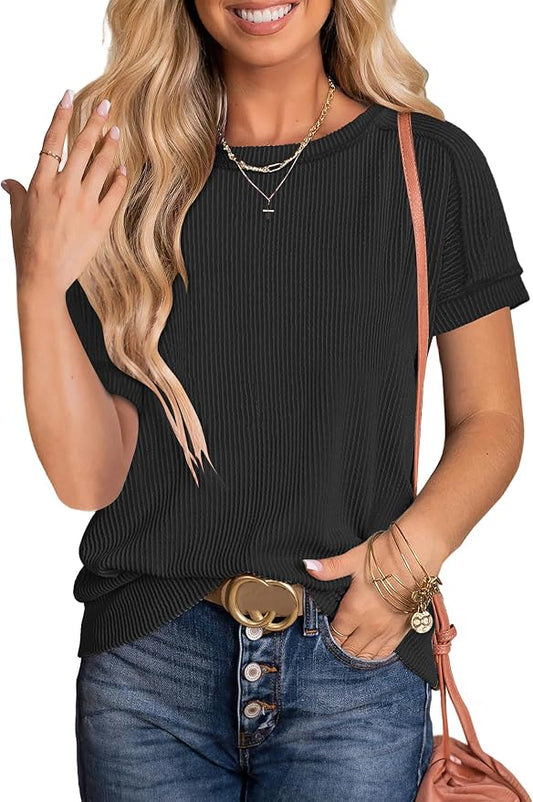 ANRABESS Womens Short Sleeve Crewneck Shirts Ribbed Knit High Low Hem T Shirt 2026 Summer Spring Casual Tops Trendy Clothes by ANRABESS