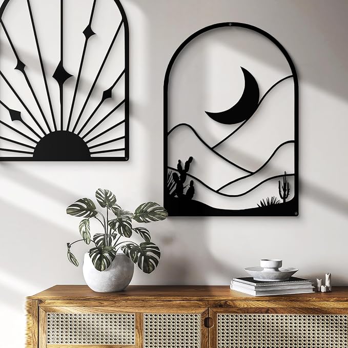 Glamativity 4 Pack Black Abstract Metal Wall Art, Minimalist Décor Single Line Art Wall Décor, 3D Textured Metal Wall Sculptures, for Living Room Bedroom Bathroom Study Room (Black Boho, L Size 22.5 x 15.7'') - Image 3