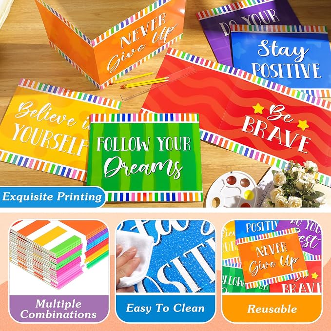 Affrolling 24 Pcs Inspirational Privacy Folders Bulk for Students Cardboard Privacy Boards Desk Divider Panel Waterproof Testing Divider for Classroom Back to School Study Supplies (Colorful) - Image 3