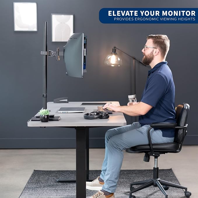 VIVO Single Ultra-Wide Monitor Desk Mount for up to 49 inch Ultrawide Screens, Extra Tall Heavy Duty Adjustable Stand Holds 44 lbs, Black, STAND-V100R - Image 8