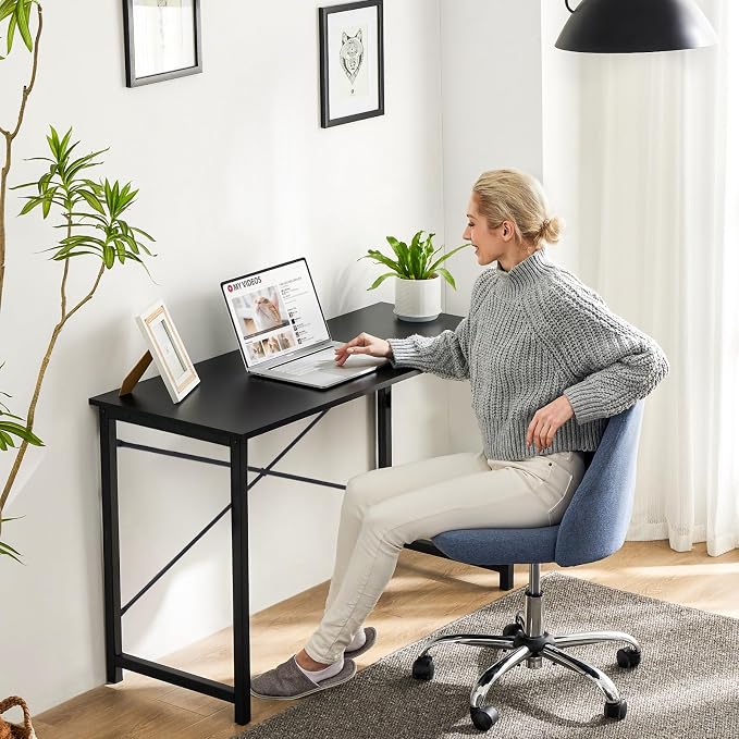 Sweetcrispy 44-Inch Small Computer Desk for Bedroom, Black | Gaming Writing Work and Study Desk for Home Office, Sturdy Metal Frame and Compact Modern Design with X-Shaped - Image 2
