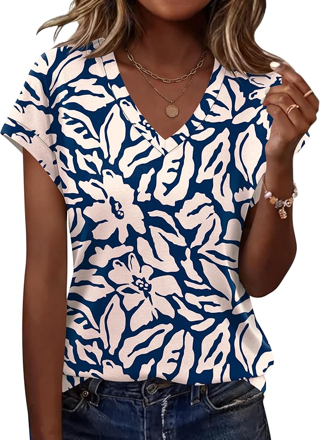 Rapbin Womens Summer Tops Women Blouses Dressy Casual V Neck T Shirts Short Sleeve Spring Tops for Women by RAPBIN