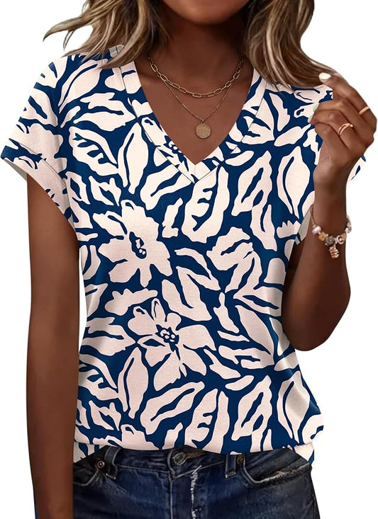 Rapbin Womens Summer Tops Women Blouses Dressy Casual V Neck T Shirts Short Sleeve Spring Tops for Women by RAPBIN