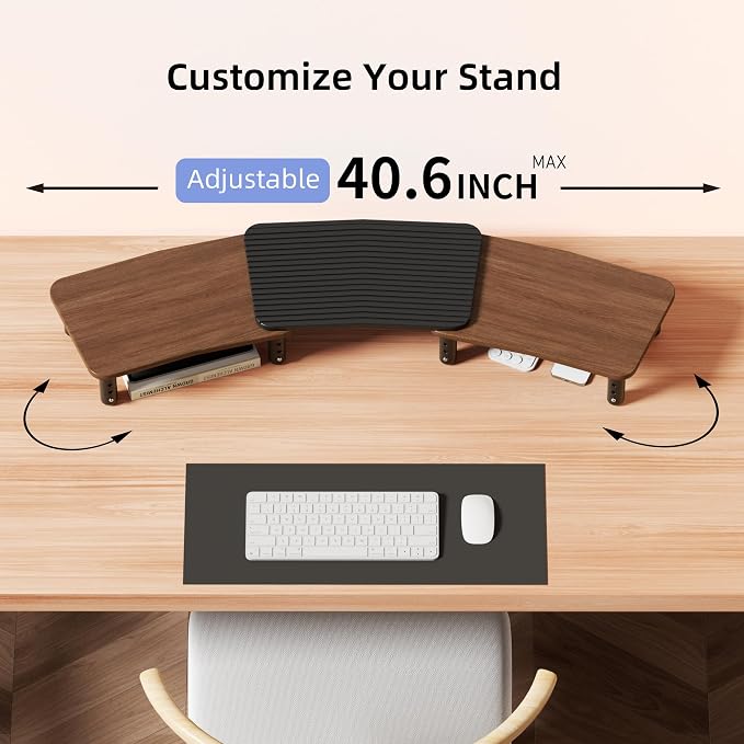 Dual Monitor Stand For Desk,Adjustable Height Long Wood Computer Riser | For Computer,Notebooks,Laptop,Printer,TV,Decoration for Office & Home ,Walnut - Image 5