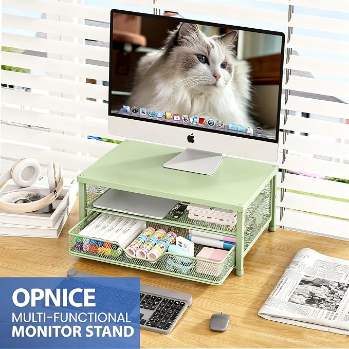 OPNICE Computer Monitor Stand Riser, Desk Organizer with Drawer, Printer & Laptop Stand, Office Desk Accessories & Workspace Desktop Organizers Storage for Office Supplies(Green) - Image 5
