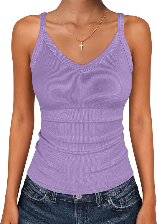 ANRABESS V Neck Tank Tops for Women Ribbed Knit Camisole 2026 Summer Casual Sleeveless Slim Fitted Basic Cami Shirts Clothes by ANRABESS