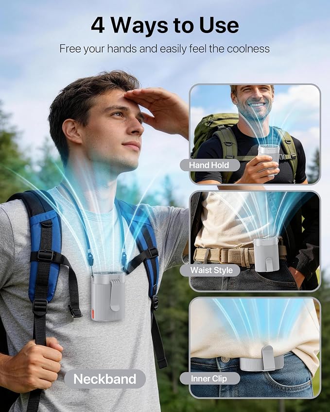 2026 AI Portable Fan Rechargeable-4 Speeds Personal Waist Fan, 6600RPM Strong Airflow Hands-Free Hanging Neck Fan for Camping Outdoor, Grey - Image 4