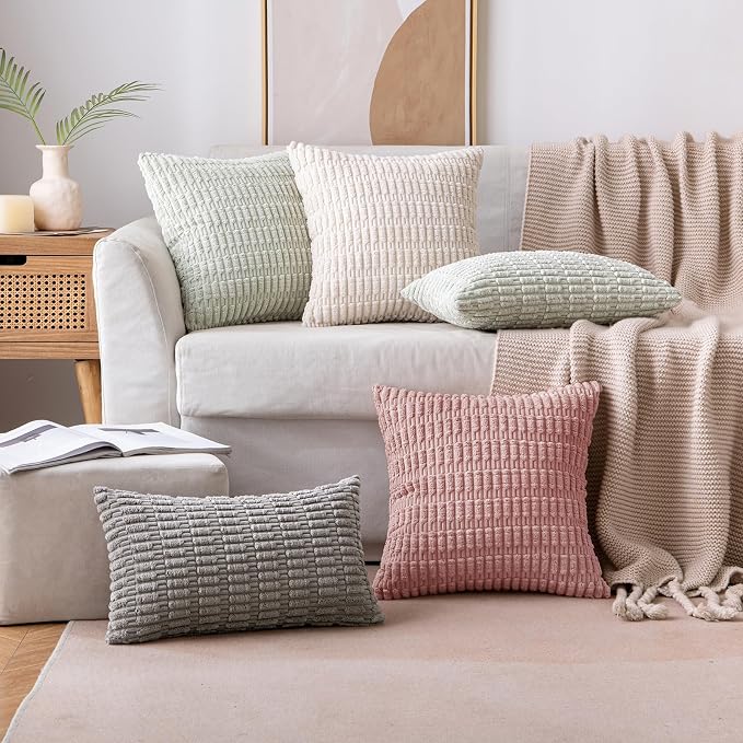 MIULEE Pack of 2 Corduroy Decorative Throw Pillow Covers 20x20 Inch Soft Boho Striped Pillow Covers Modern Farmhouse Home Decor for Sofa Living Room Couch Bed Blush Pink Spring Valentine Decor - Image 3