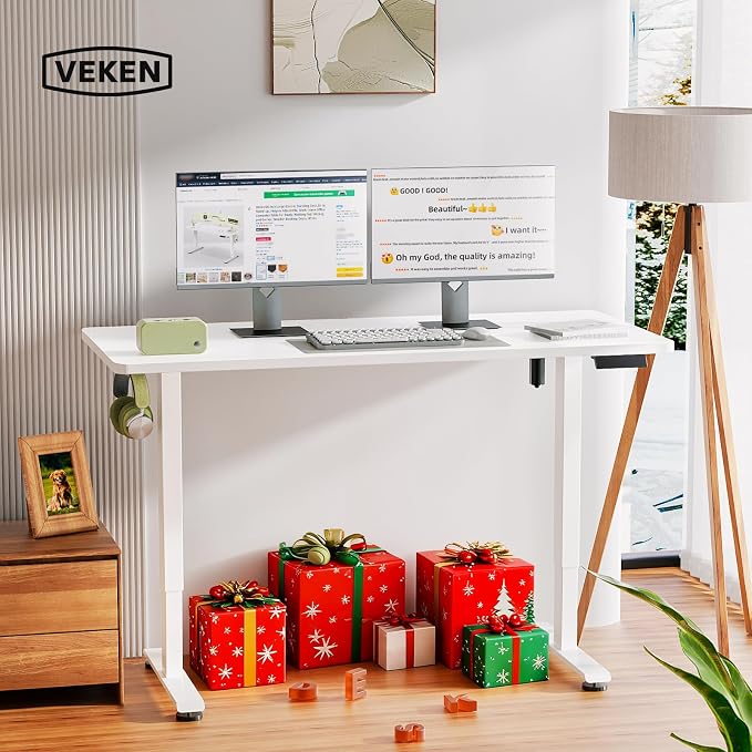 Veken Standing Desk, White, 55×23.6 Inch | Height Adjustable Sit Stand Up Computer Tables for Home Office, Study , Writing, Suit students, employees and group work - Image 2