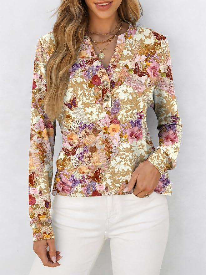 ANRABESS Women's Long Sleeve Shirts 2026 Spring Fashion Dressy Casual Tops Trendy Henley Blouses Cute Work Outfits Clothes - Image 3
