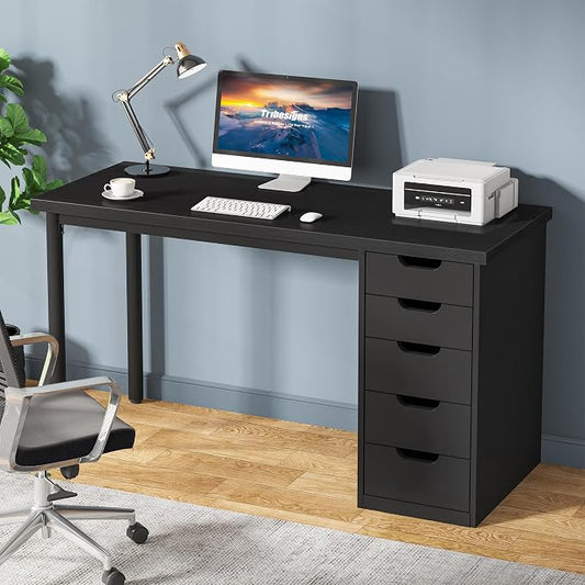 Tribesigns Computer Desk with 5 Drawers, 47 inches Rustic Brown Home Office Desk with Storage, Modern Simple Laptop Desk Study Writing Table for Small Spaces (1, Black) by Unknown