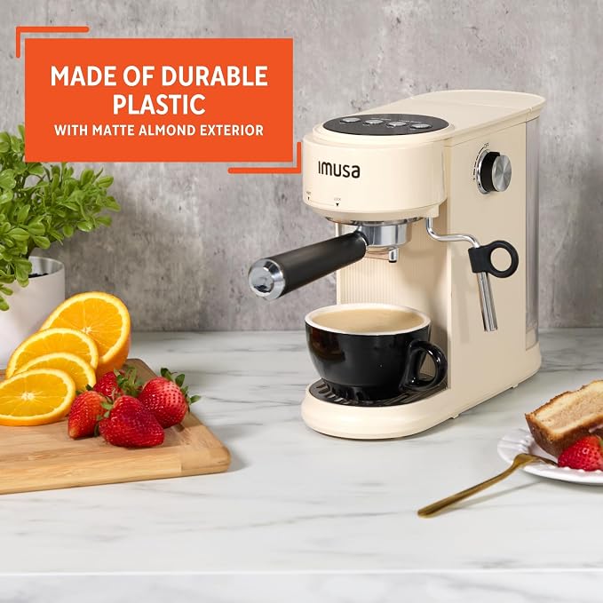 IMUSA 1 or 2 Cup Electric Slimbrew Espresso Cappuccino Coffee Maker, Almond | Milk Frother for Cappuccino, Thermoblock Fast Heating System, Compact Design, Makes Latte, Macchiato, Mocha, Hot or Iced - Image 3