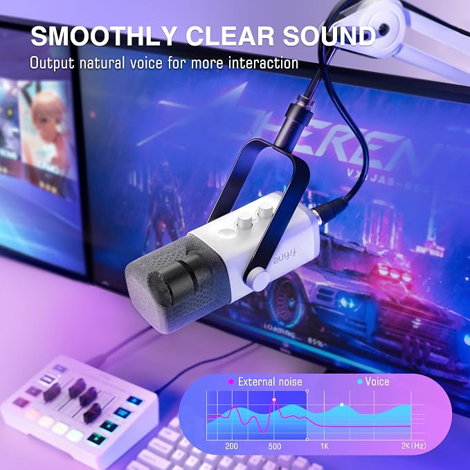 FIFINE Gaming Equipment Bundle, XLR/USB Streaming Dynamic Microphone with Audio Mixer Set, Podcast Recording Mic with Gain Knob, PC Mixer with Slider Fader Kit for Video, Game Voice-Ampligame KS5W - Image 3