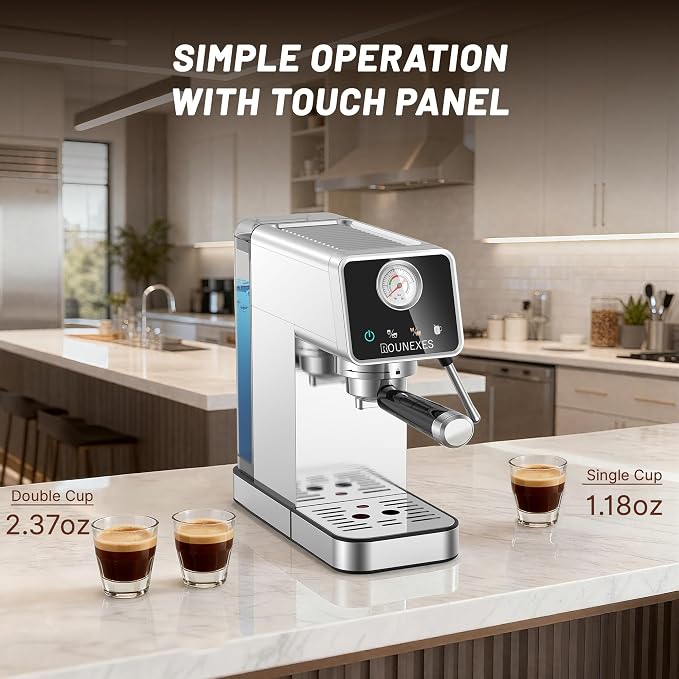 20 Bar Espresso Machine, Semi-Automatic Espresso Machine with Milk Frother, Compact Espresso Coffee Maker For Café-Quality Lattes and Cappuccinos at Home & Office, Silver - Image 4