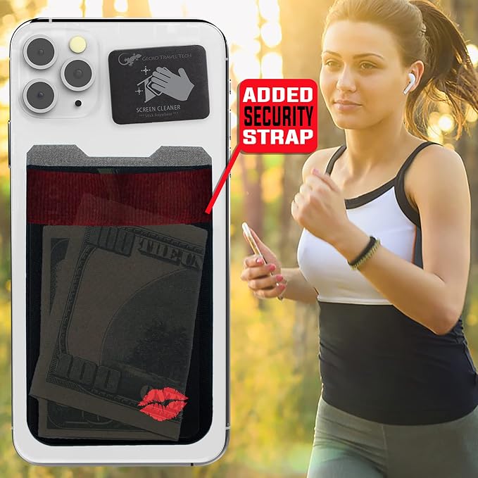 Phone Wallet - Adhesive Card Holder - Cell Phone Pouch - Stick on Lycra Pocket by Gecko - Carry Credit Cards and Cash - Image 7