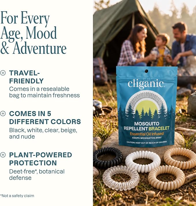 Cliganic 10 Pack Mosquito Repellent Bracelets for Adults & Kids (Neutral Colors) - Natural DEET-Free Bands, Individually Wrapped - Image 2