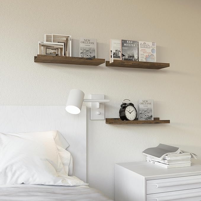 RICHER HOUSE 3-Set Floating Shelves with Lip, Brown Small Wall Shelf, 16In | Display Picture Ledge Shelf, Anti-drop lip Shelf for Room Wall Decor, Bedroom Bathroom Storage Nursery Books, Easy Setup,Wood - Image 5