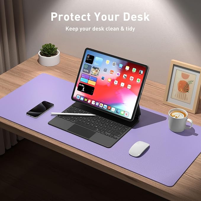 Aothia Faux Leather Desk Mat (Light Purple, 31.5" x 15.7") | Creates A Clean, Organized Workspace With One Surface For Your Keyboard, Laptop And Mouse - Image 3