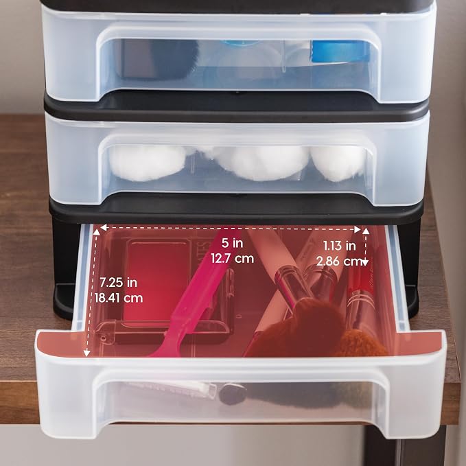 IRIS USA 4-Pack, 3-Drawer Small Plastic Stacking Desktop Organizer, Black | Organize office supplies, stationery, makeup, craft materials and everyday essentials for neat desktop storage - Image 4
