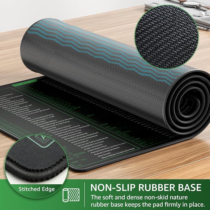 KTRIO Excel Shortcuts Mousepad, Desk Mat, 31.5 x 15.7 in, XXL | Smooth Micro-Weave Surface, Shortcut Reference, Non-Slip Rubber Base, Durable Stitched Edges, Office & Home Use - Image 4
