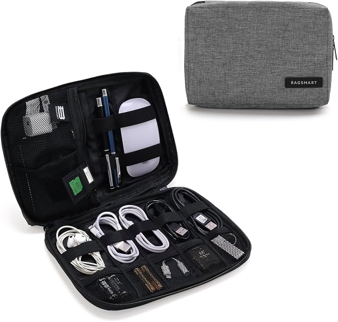 BAGSMART Electronics Organizer Travel Case, Small Cord Bag for Travel Essentials, Tech bag for Men Women, Cable Organizer for Phone, SD Card, Grey by BAGSMART