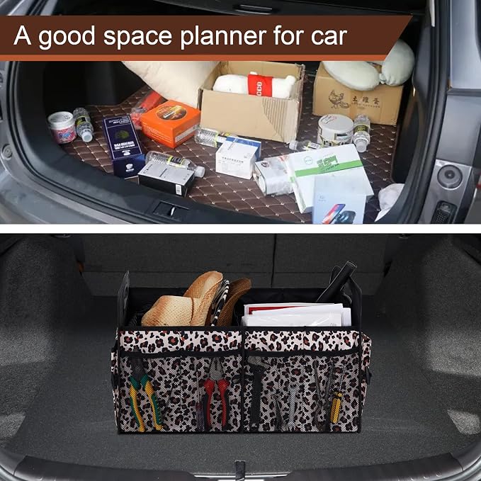 Femuar Car Trunk Organizer, Large Capacity Collapsible Trunk Storage with 11 Pockets, Waterproof, Non-Slip, Suitable for Car, SUV, Truck, Van, Jeep, Sedan, Leopard Print - Image 5