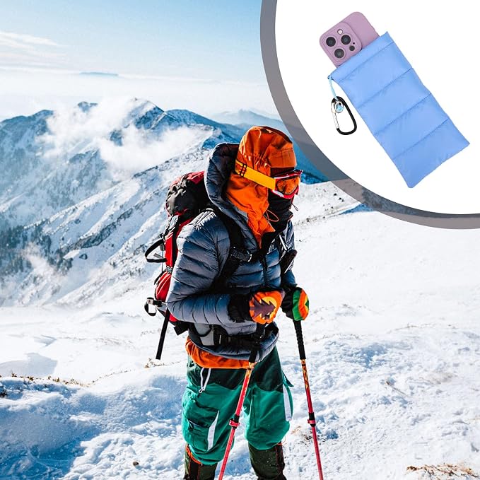 Lyreh Down Cotton Buckle Warm Phone Case, Protects from Freezing and Overheating, Perfect for Outdoor Camping (Light Blue) - Image 5