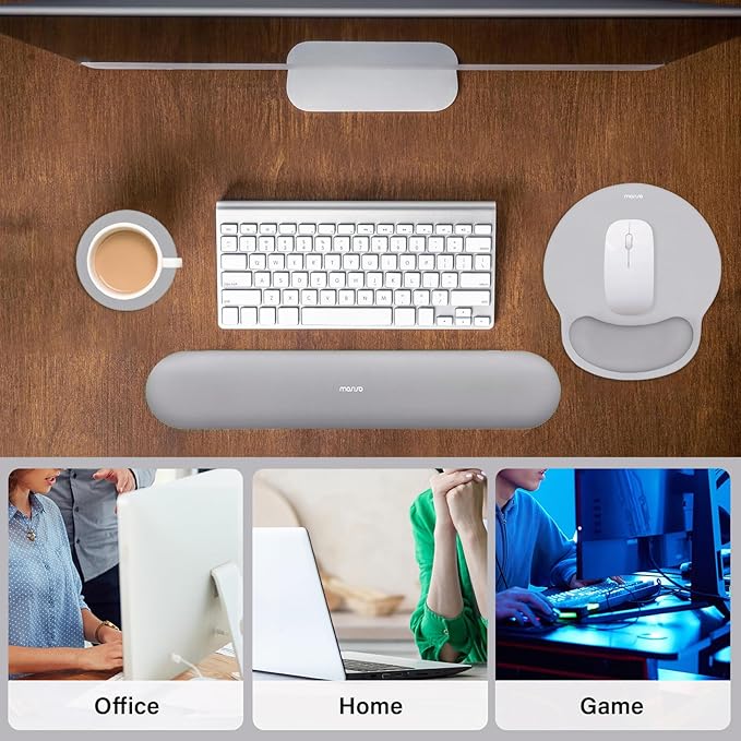MOSISO Wrist Rest Support for Mouse Pad&Keyboard Set, Gray | Circle Curved Ergonomic Mousepad Non-Slip Base Home/Office Pain Relief&Easy Typing Pad with Soft Cloth&Silicone Lining - Image 6