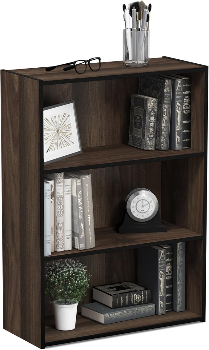 Furinno PASIR Book Shelf, 3-Tier Bookshelf, Storage Shelves Bookcase, 9.7 x 23.7 x 31.5, for Living Room, Bedroom, Home Office, Columbia Walnut by Furinno-FitsYourSpaceFitsYourBudget