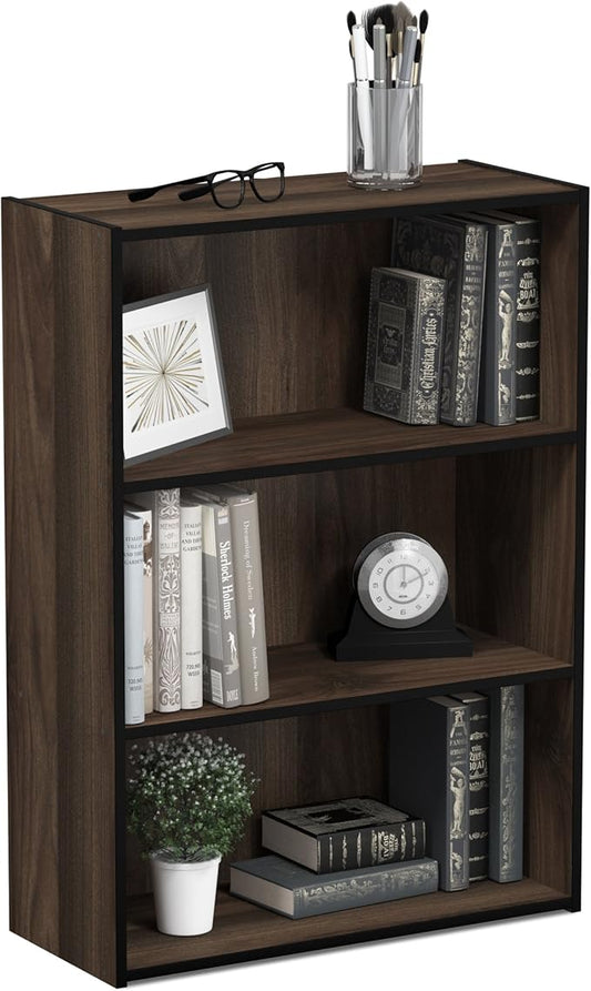 Furinno PASIR Book Shelf, 3-Tier Bookshelf, Storage Shelves Bookcase, 9.7 x 23.7 x 31.5, for Living Room, Bedroom, Home Office, Columbia Walnut by Furinno-FitsYourSpaceFitsYourBudget