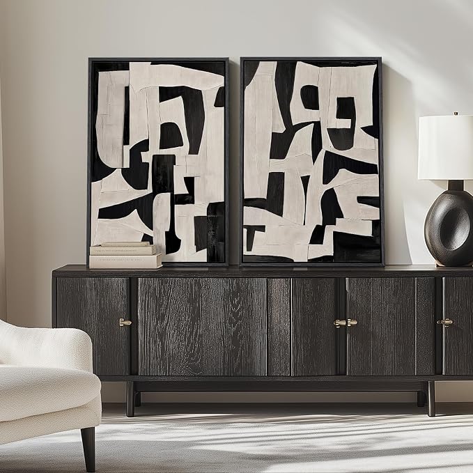 Large Framed Black and White Abstract Wall Art for Living Room, 2 Piece Modern Canvas Prints Paintings Artwork for Walls, Minimalist Black Beige Pictures for Hallway Dining Bedroom Wall Decor 24x36 In - Image 5