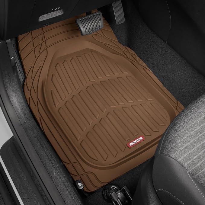 Motor Trend FlexTough Deep Dish All-Weather Floor Mats, Waterproof Trim-To Fit Mats for Cars, Trucks, SUVs - Universal Automotive Floor Liners, Car Accessories, Brown - Image 3