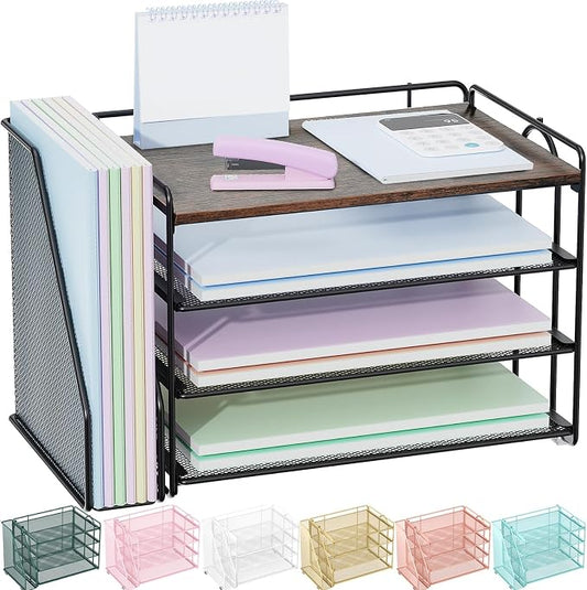 Spacrea Desk Organizers and Accessories, Paper Organizer for Desk with File organizer, Desk Accessories & Workspace Organizers for Catalog & Reference Racks (Wood) by Spacrea