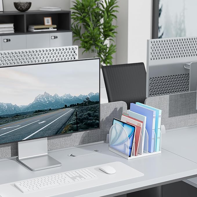 gianotter Desktop File Organizer with 5 Compartments | Desk Organizer Paper Organizer for Desk Workspace Organizers for Office Supplies (White, Upright Style) - Image 7