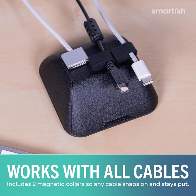 Smartish® Magnetic Cord Holder - Cable Wrangler Organizer with Magnet Clips for Charger Management on Desktop, Nightstand for USB-C + Lightning - Black Tie Affair - Image 6