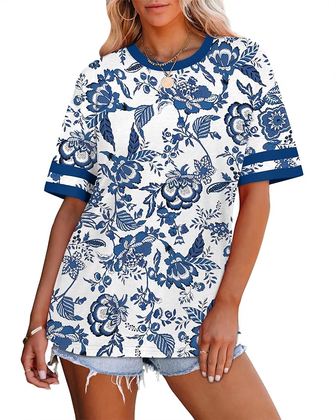 WIHOLL Womens T Shirts Loose Fit Short Sleeve Tees Crew Neck Color Block Summer Tops 2026 Fashion - Image 3
