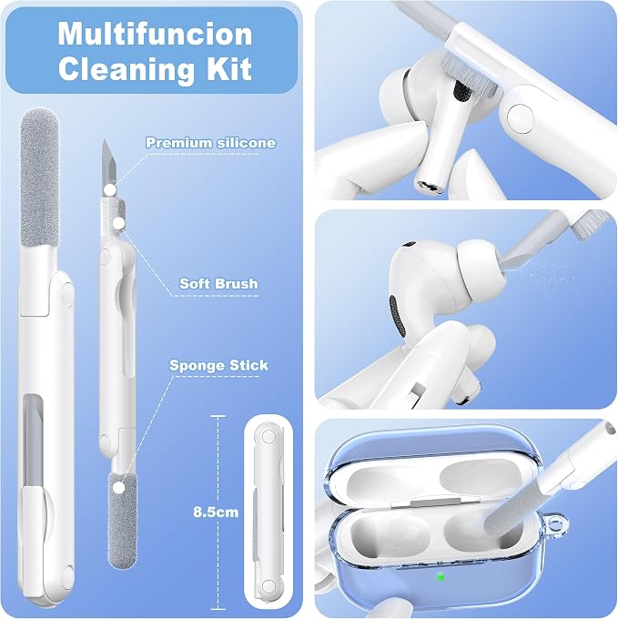 for AirPods Pro 3 Clear Case 2025, Military-Grade Shockproof, Soft TPU Highly Transparent Anti-Yellowing for AirPods Pro 3 Case with Cleaning Kit & Cute Round Buckle, Clear Blue - Image 6
