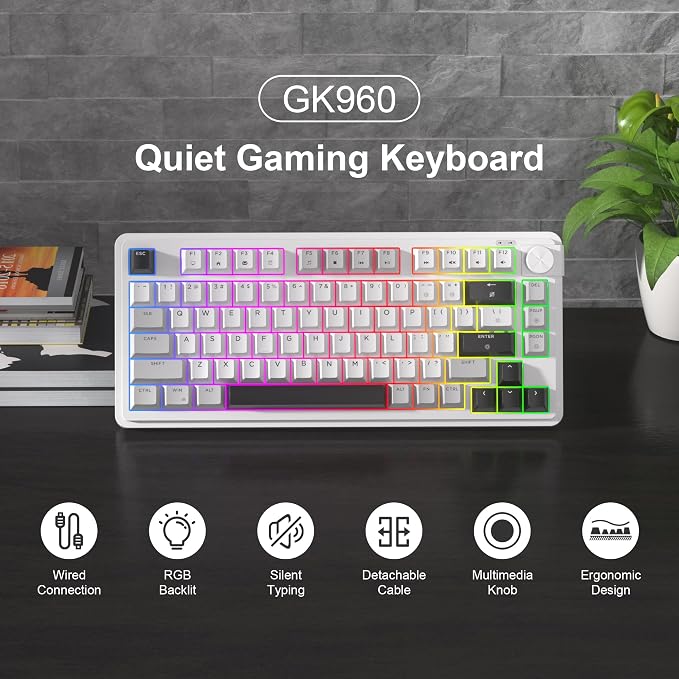 MageGee 80% Gaming Keyboard, RGB Backlit Wired Mechanical Feel Keyboard with Volume Knob, 80 Keys Compact USB Keyboard, 19-Key Rollover, Multimedia Keys for PC, Computer, Laptop, Windows - Image 2