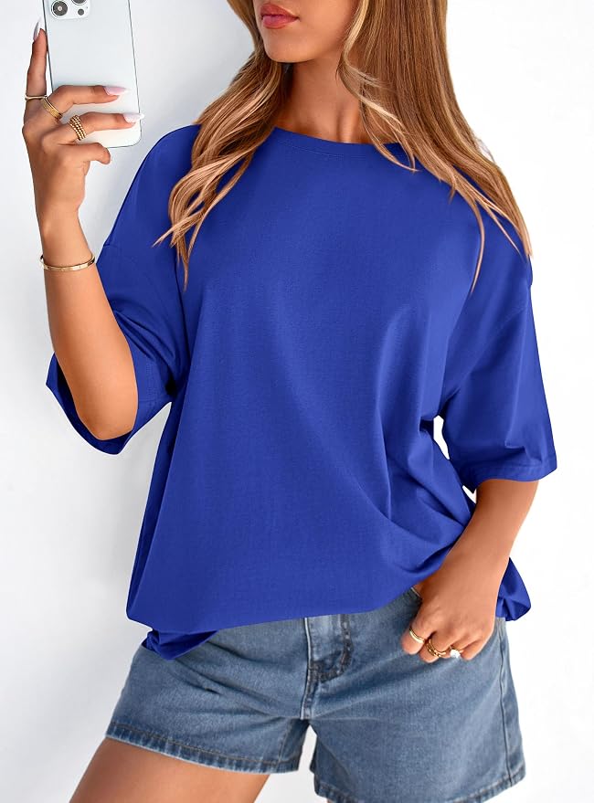 PRETTYGARDEN Womens 2026 Spring Going Out Tops Casual Short Sleeve Crewneck Loose Fit Basic Oversized T Shirts Summer Outfits - Image 3