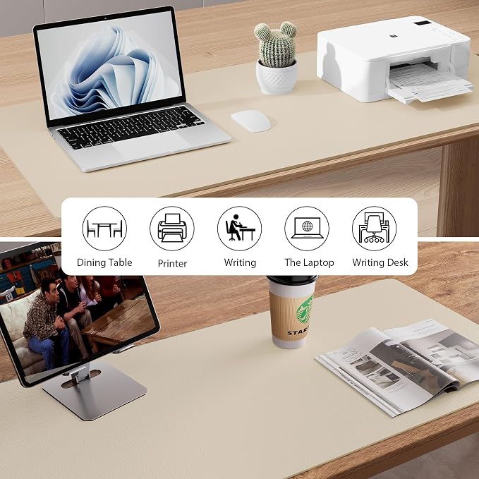 Aothia Non-Slip PU Leather Waterproof Laptop Desk Pad Protector, Blotter Mat, Writing and Mouse Pad for Office & Home, Beige, 23.6" x 13.7" - Image 5
