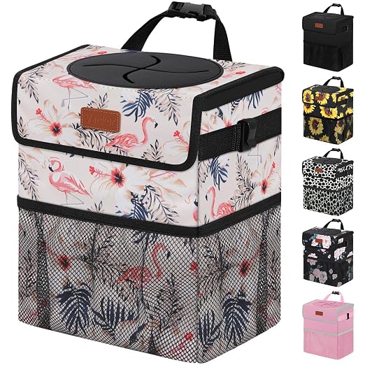 Vankor Cute Car Trash Can, Car Accessories for Women Interior Can Trash Bag Hanging Automotive Garbage Cans Pink Flamingo by Vankor