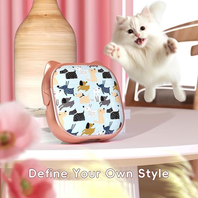 for AirPods 4 Case with Cleaning Kit, Cute Cat Ear Print Design & Cute Buckle, Inverted Phone Holder Design, Top Safe Lock Buckle Design, for Girls AirPods 4 case 2024, Rose Gold Animal - Image 2