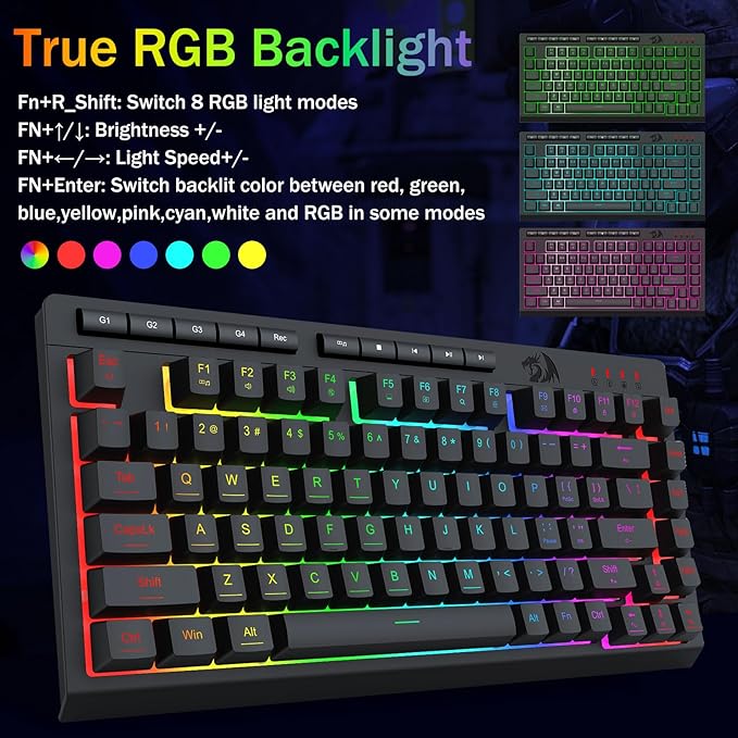 Redragon K524 75% Wired Gaming Keyboard, RGB Backlit, Whisper-Quiet, Black | Membrane Keyboard with Programmable Macro and Multimedia Keys, Anti-ghosting, Spill Resistant,Compact for Win/MAC/PS/Xbox - Image 3