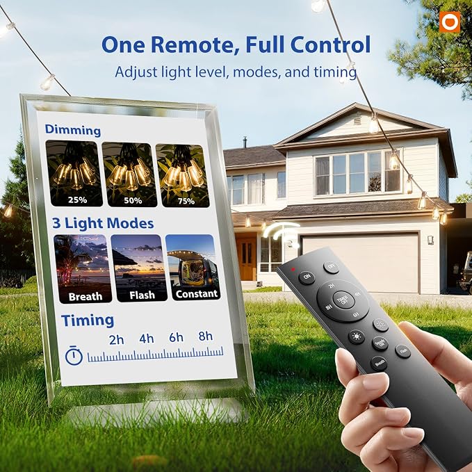 addlon 100FT(50FT*2) Outdoor String Lights ST38 LED with Remote Waterproof | 54 Dimmable Shatterproof Replaceable Bulbs, Connectable Hanging Strand for Porch Backyard Patio Garden Deck Outside, Timer - Image 2