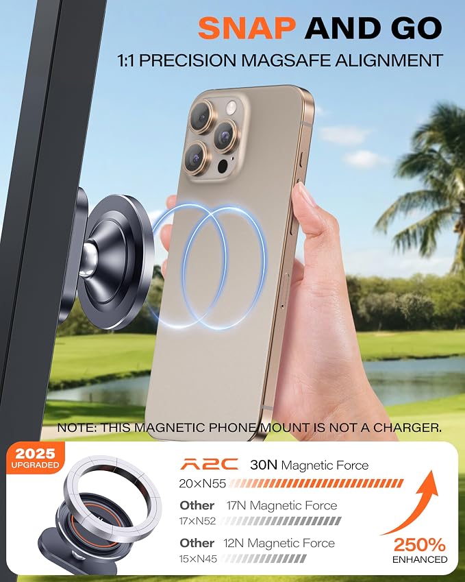 A2C Alloy Magnetic Golf Cart Phone Holder for MagSafe iPhone, Unique Golf Gifts for Men Golfers Dad Father, Golf Gift for Him Husband, Golf Accessories Essentials Gadgets (Premium Gift Packaging) - Image 5
