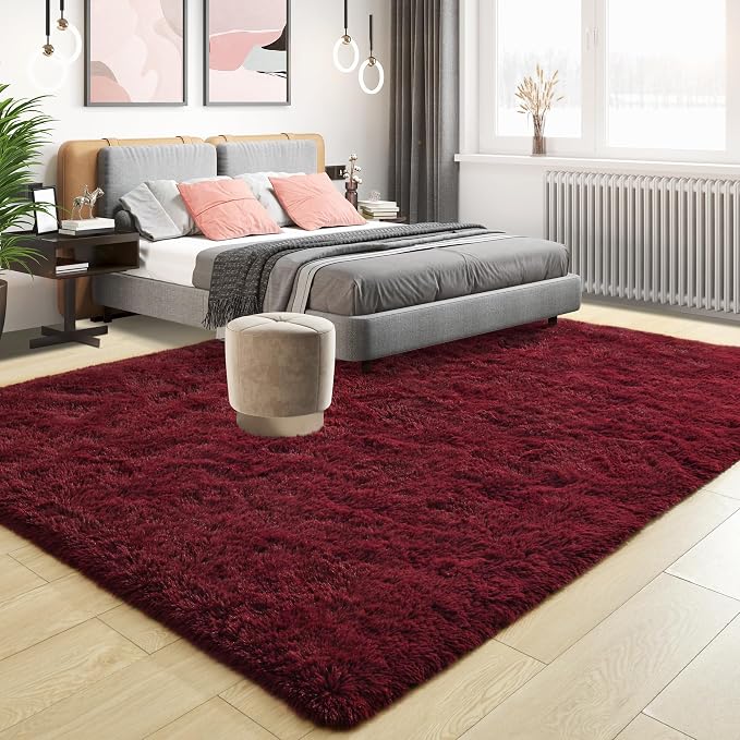Tepook Fluffy Burgundy Rugs for Living Room, 9x12 Dark Red Area Rug for Bedroom, Soft Shaggy Plush Floor Carpet for Kids Girls Boys Room, Indoor Non Slip and Washable Carpets for Nursery Home Decor - Image 2