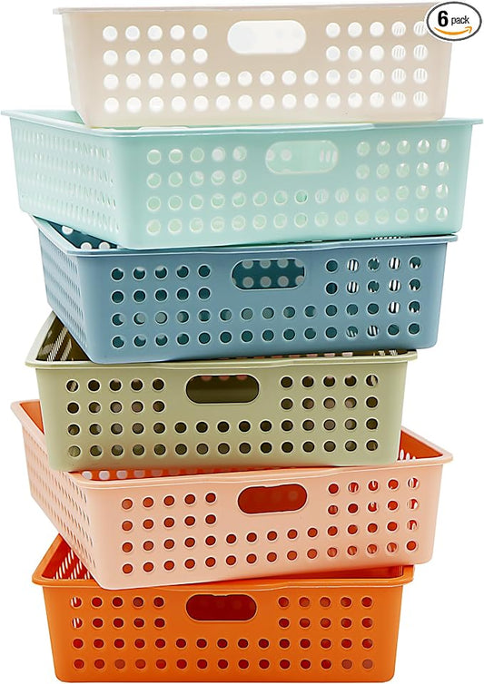 4E's Novelty 6 Pack Classroom Paper Baskets, Organizing Desk Boho Tray for A4 Papers, Classroom Storage Plastic Paper Bins, Fun Turn In Trays for Teachers and Students, Office Desk Room Trays by 4EsNovelty