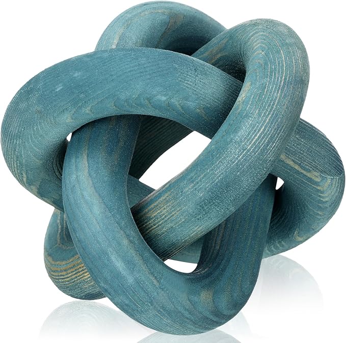 Yalikop 3 Link Wood Knot Decor Rustic Home Décor Accents Hand Carved Coffee Table Decoration, Boho Chain Link Decoration, Modern Shelf, Rustic Objects for Home Living Room Bedroom(Blue) by Yalikop