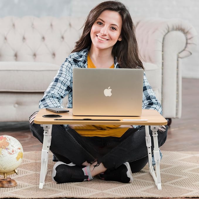 Lap Desk for Bed, Adjustable Laptop Desk with USB Charging Port, Storage Drawer & Bookshelf — Foldable Bed Desk for WFH & Students, 23.6" Desktop Fits 22" Laptop, Non-Slip, Wood - Image 8